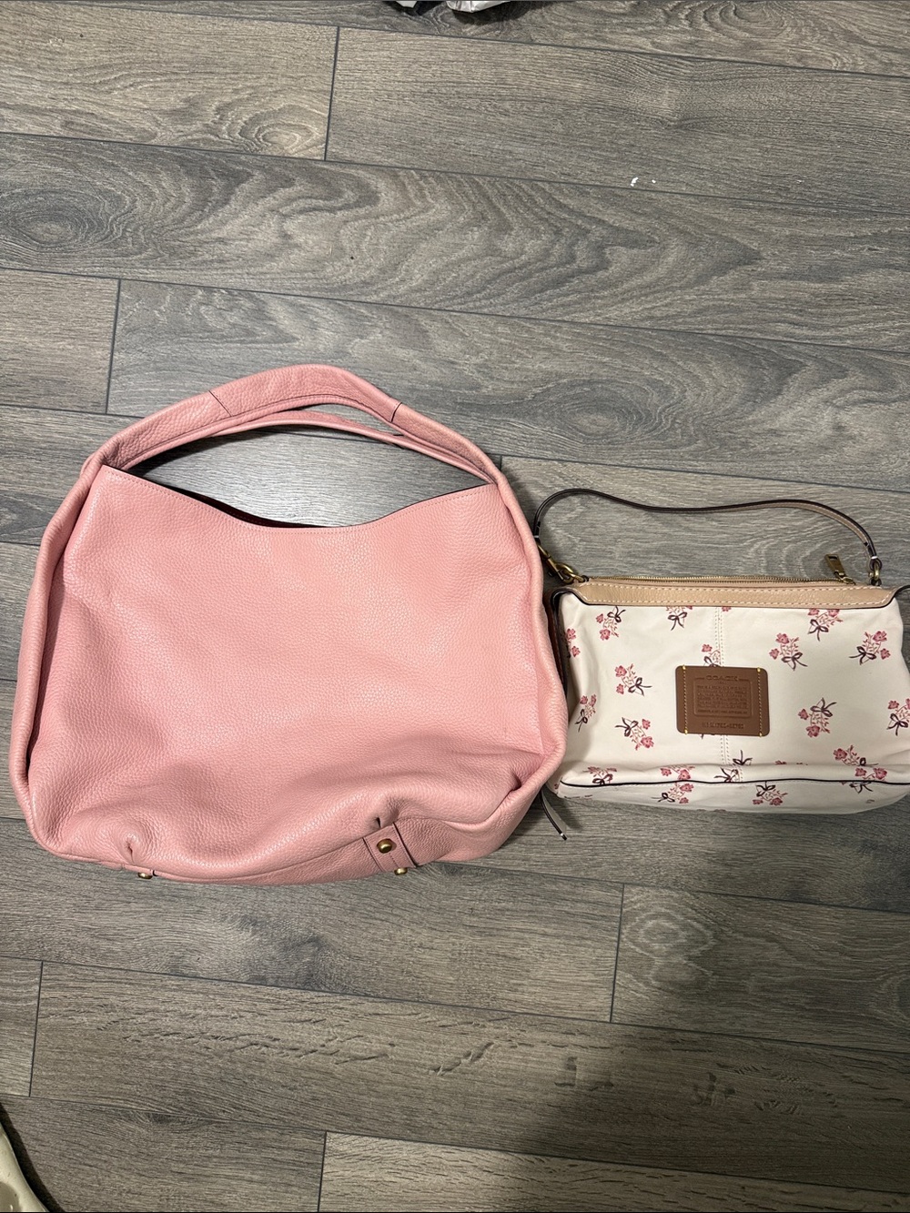 Coach Pink Leather Hobo Shoulder Bag with Floral Wristlet